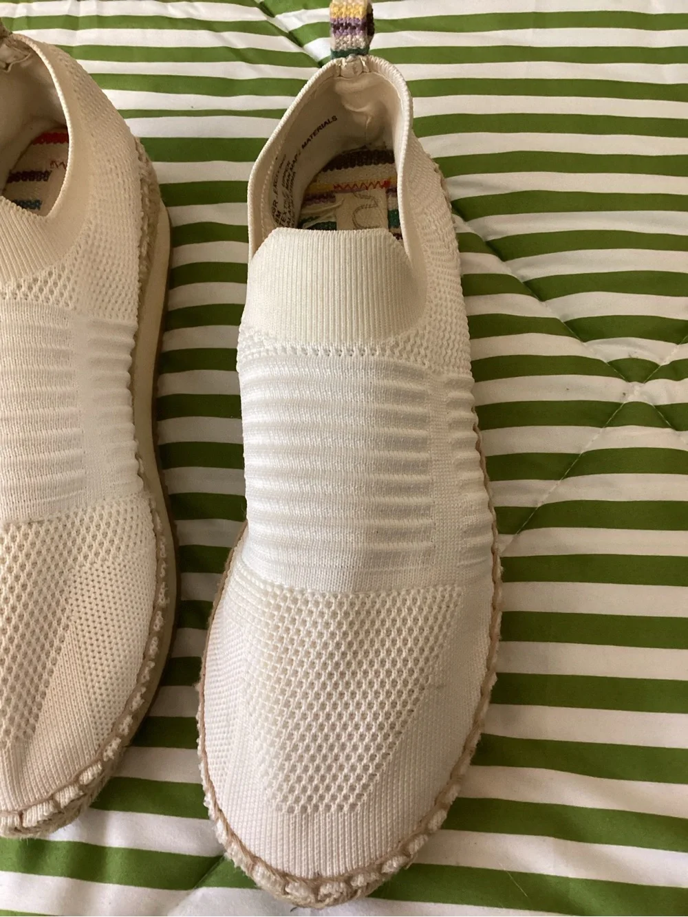 Sugar Cream Knit Espadrille Slip-Ons with Braided Jute Trim
